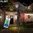 Лазерный проектор ALIEN с пультом дистанционного управления, Уличный настенный светильник красно-зеленого цвета с 24 узорами для рождественской вечеринки, сада, дерева, дома, водонепроницаемое декоративное освещение
