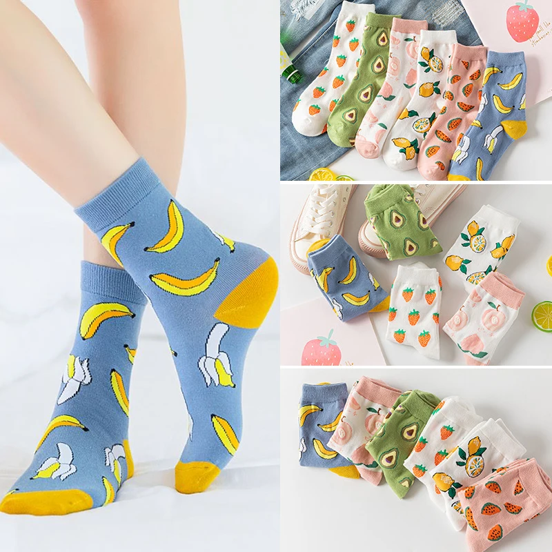 

Women Girls Socks Stripe Cotton Breathable Fruit Banana Watermelon Peach Funny Hip Hop Socks Art Cute Socks Sokken Print