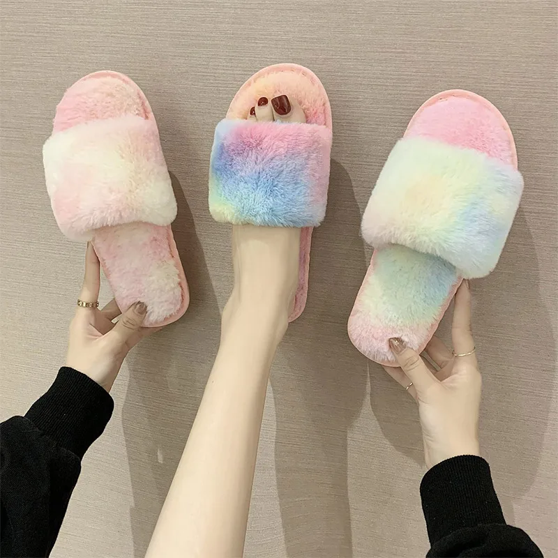 

Winter Women Slippers Fluffy Home Fashion Shoes Female Open Toe Indoor Warm Plush Slipper Women's Soft Comfortable Footwear