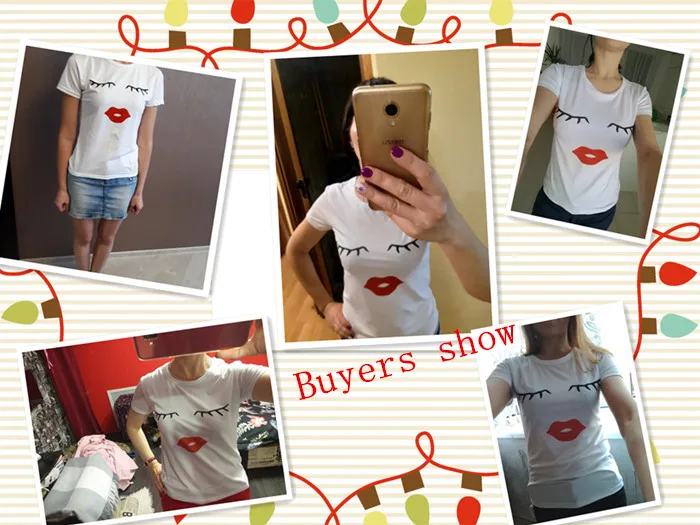 Женская футболка с принтом губы коротким рукавом и круглым вырезом | одежда