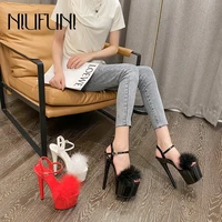 peep toes feather super high heels womens sandals hasp patent leather sexy catwalk womens shoes nightclub pole dancing sandals