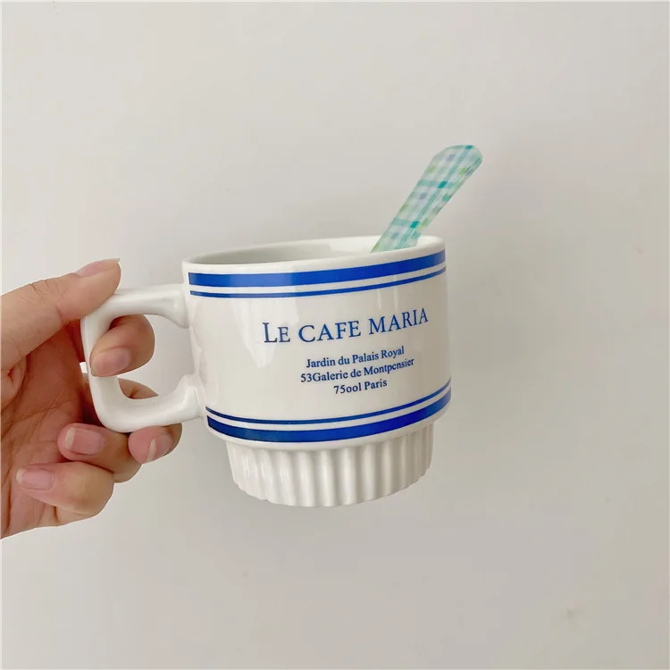 

Korean Minority Mug French Retro Simple Coffee Cup Lovely Blue Pink Letter Milk Juice Ceramic Cup