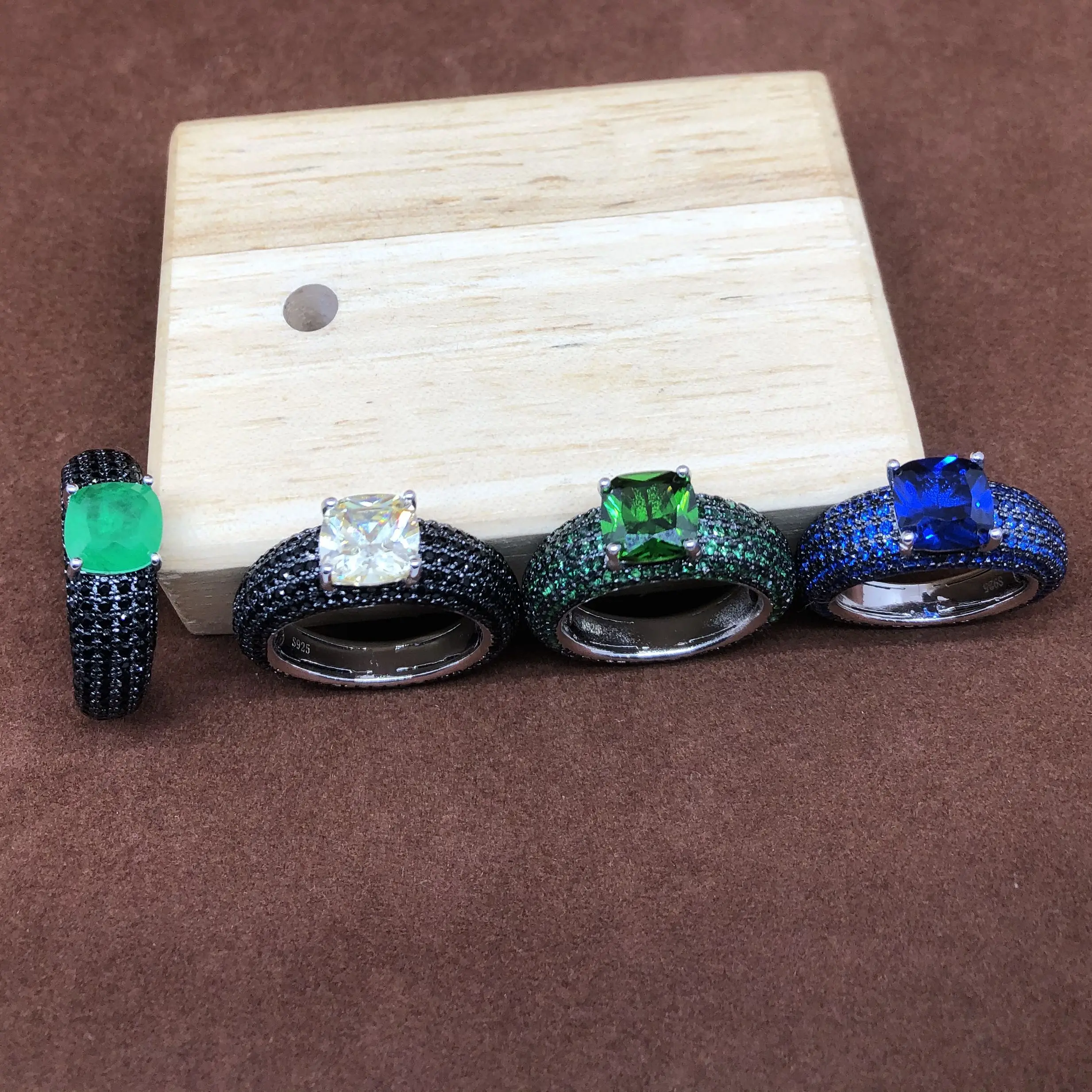 

100% 925 STERLING SILVER BLACK ZIRCON SAPPHIRE BLUE CITRINE RINGS TOPAZ YELLOW GEMSTONE EMERALD RING FOR WOMEN