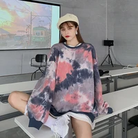 autumn thin 2020 new version of the net red tie dye long sleeved o neck sweatshirt women loose and lazy mid length sweatshirts