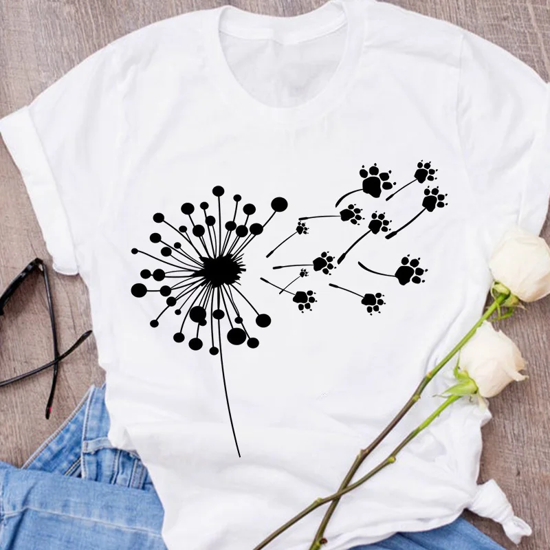 Женская модная одежда с графическим принтом собачья лапа питомца коротким