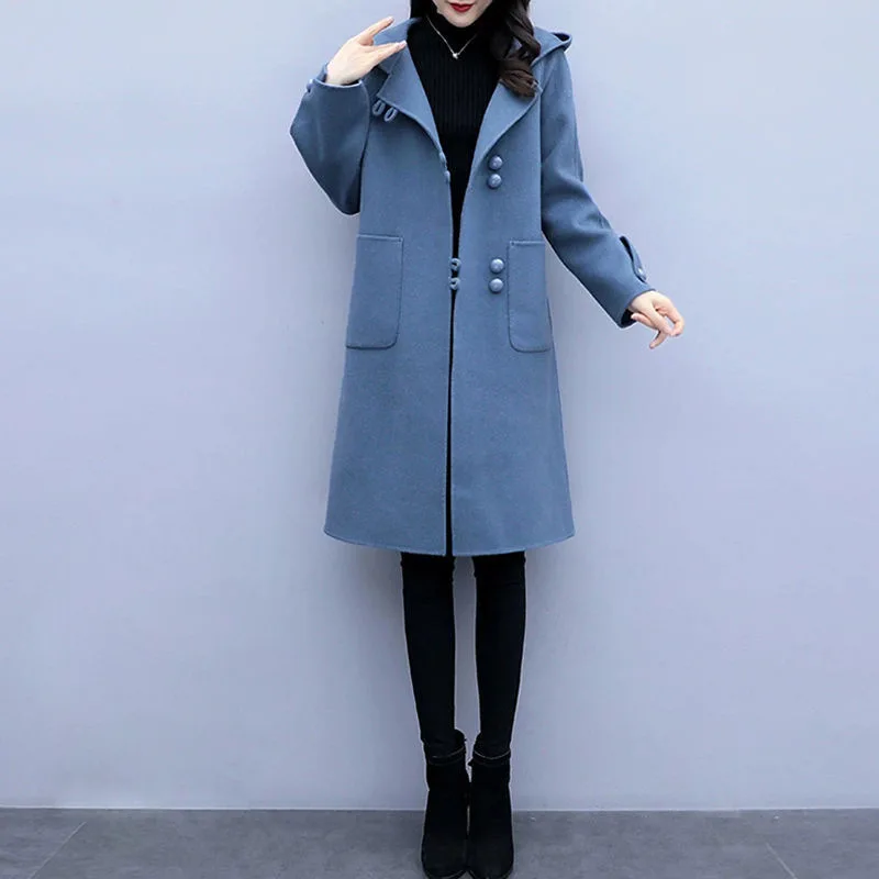 

Женское шерстяное пальто, новинка сезона осень-зима 2021, женская одежда, верхняя одежда, корейское свободное шерстяное пальто средней длины ...