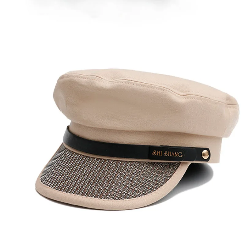 Берет женский винтажный в стиле ретро Кепка с плоским верхом милитари цепочкой