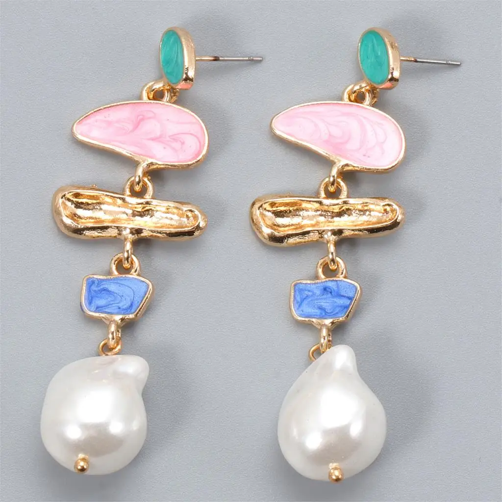 

New Arrivals Irregular Pink Pearl Dangle Earrings Simple Korean Elegant Pearl Drop Earring Jewelry Accessories for Women Gift