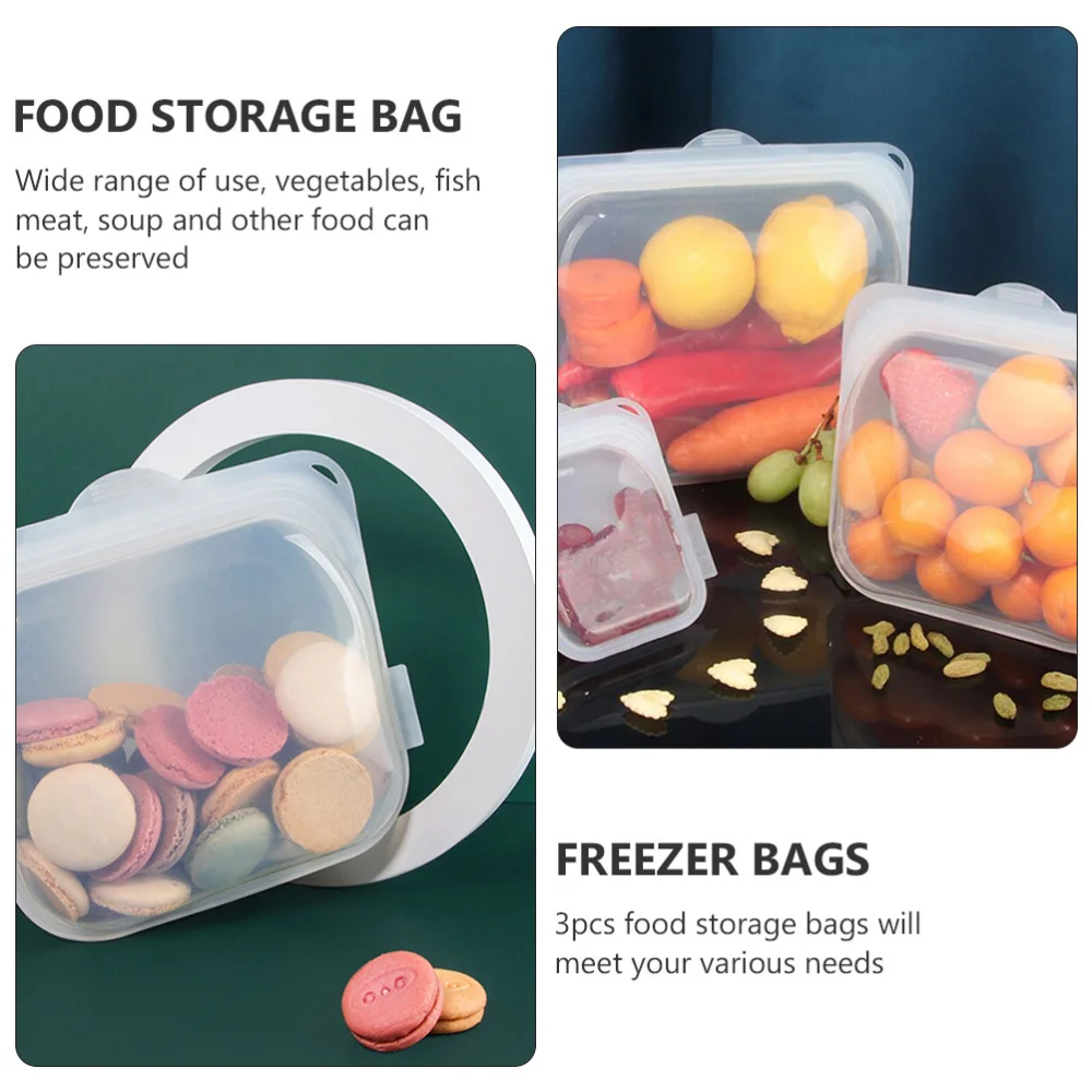 

3Pcs Reusable Silicone Food Fresh-keeping Bags Self-sealing Freezer Bags (White)