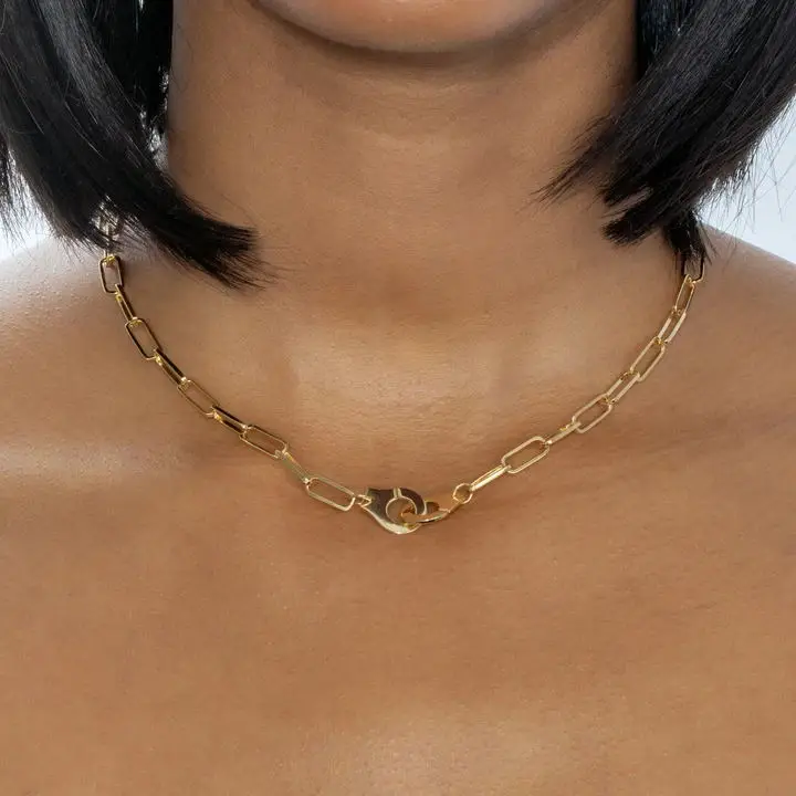 

925 sterling silver gold Vermeil jewelry big open link chain european women hand cuff necklace