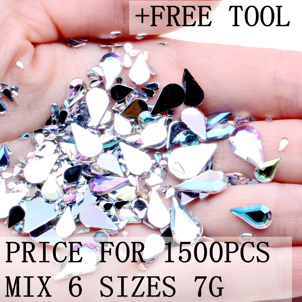 Акриловые стразы с плоской задней частью 6 размеров Стразы для ногтей 3D украшение
