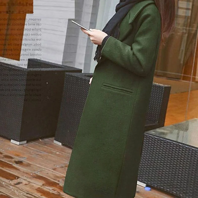 Зимние женские пальто, длинный стиль, отложной воротник, одна пуговица, карманы, Женская Повседневная тонкая женская уличная куртка