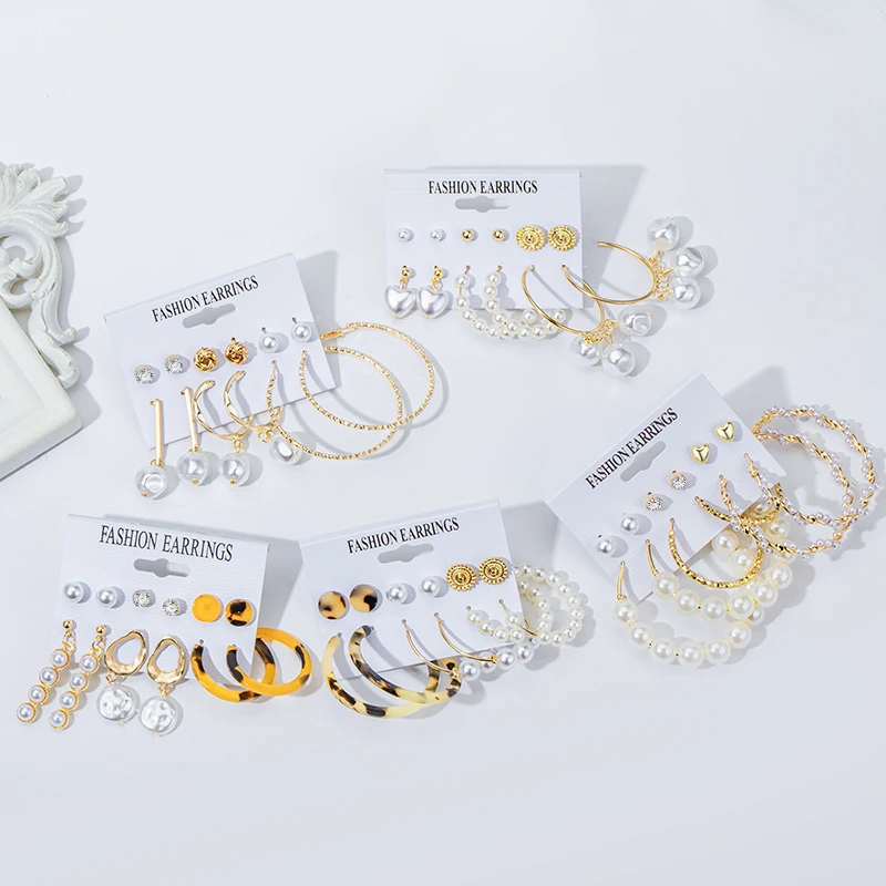 

New Korean Acrylic Pearl Drop Earrings For Women Bohemian Big Circle Geometric Earrings Set 2020 Brincos Female Fashion Jewelry