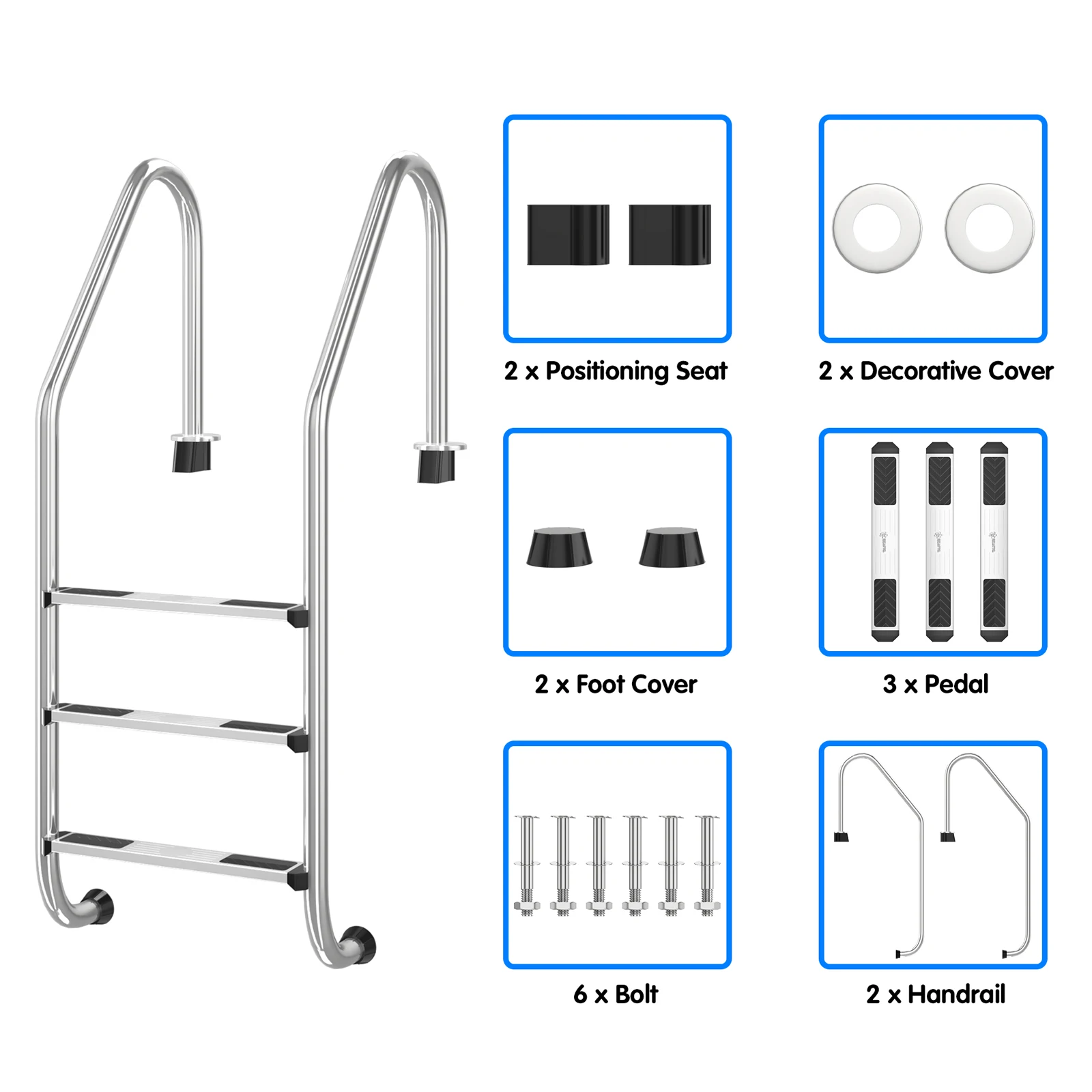 Costway-Barandilla de escalera para piscina, barandilla de 3 escalones de acero inoxidable, BA7722-5