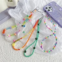 ins wind mobile phone chain lanyard handmade soft pottery beaded creative personality key pendant rope transparent bear smiley