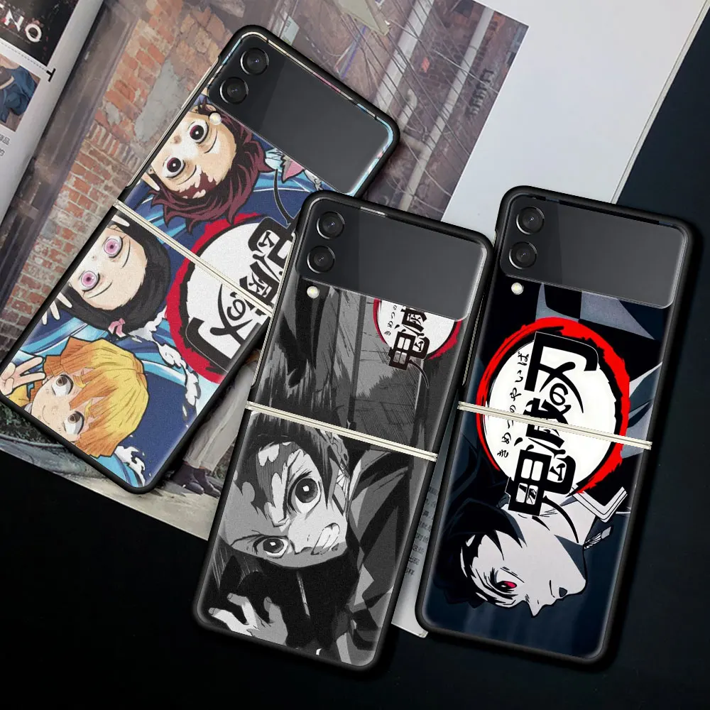 

Case For Samsung Galaxy Z Flip 3 Black Hard Phone Cover Z Flip3 5G Shockproof Bumper ZFlip 3 Shell Fundas Demon Slayer Anime Sac