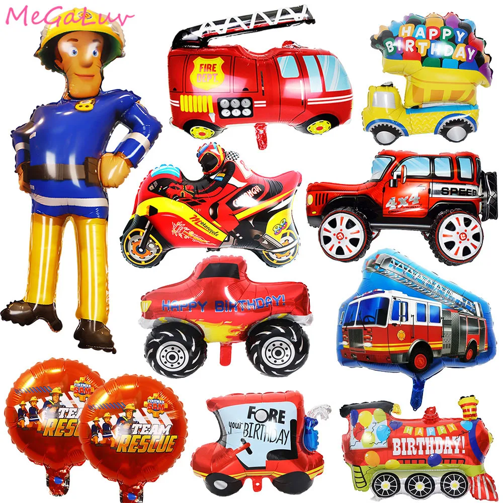 

Fireman Sam Balloons Fire Truck Foil Balloon Firefighter Fireman Theme Birthday Party Decoration Kids Baby Shower Party Supplies