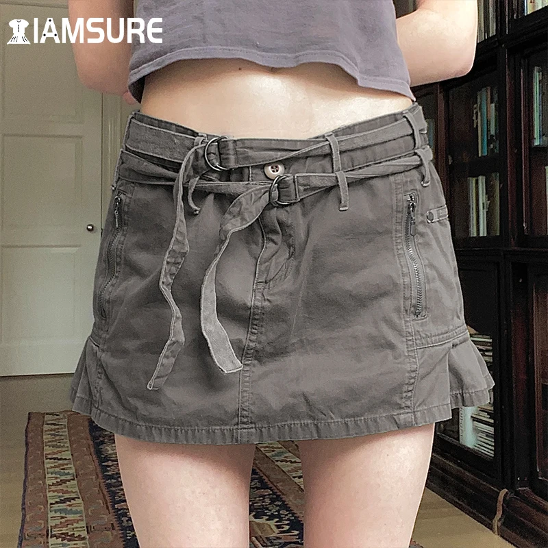 

Повседневная Базовая однотонная джинсовая юбка IAMSURE для женщин 2021 мини-юбки с низкой талией в стиле преппи Y2K модная уличная Милая Дамская о...