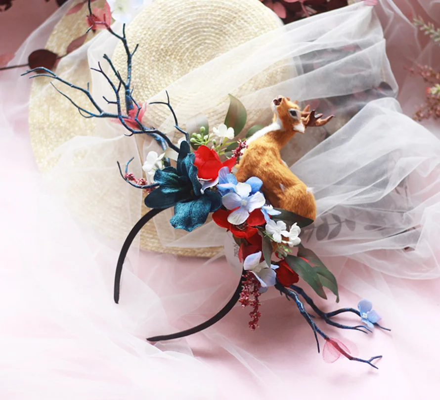 

Women's Party Headband Bandeau Femme Unisex Headband Flower Antlers Headband Deer Party Hats for Easter Christmas