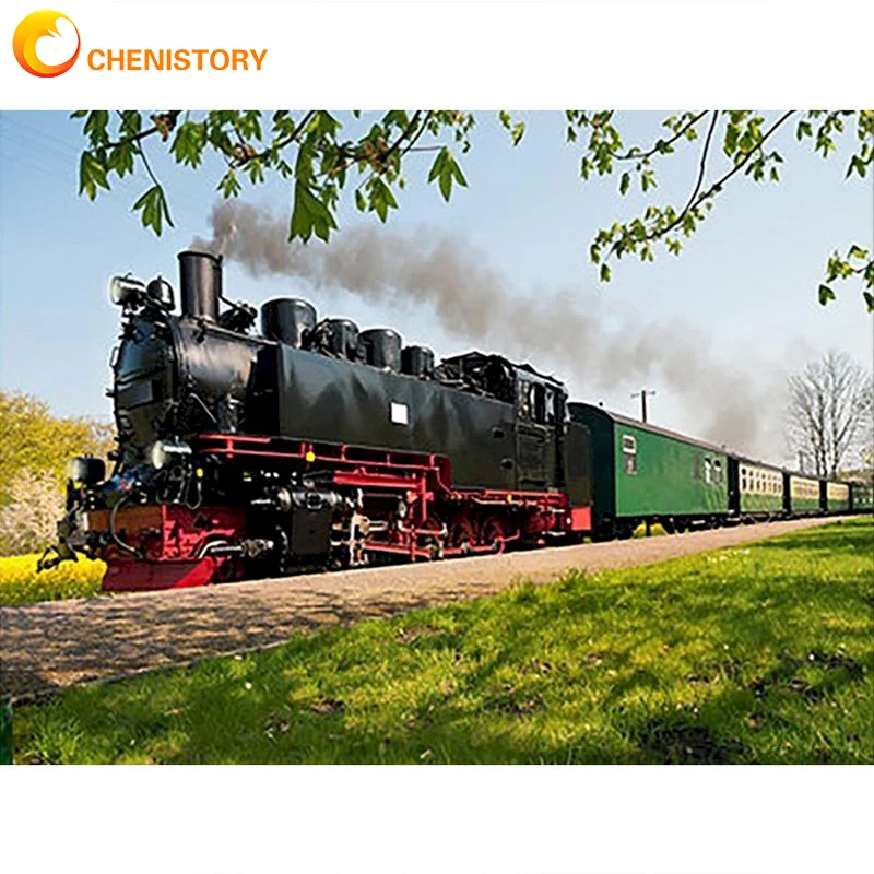 

CHENISTORY 60x75cm DIY Painting By Numbers Green Train Picture Coloring HandPainted Oil Painting Unique Gift Home Decor Art