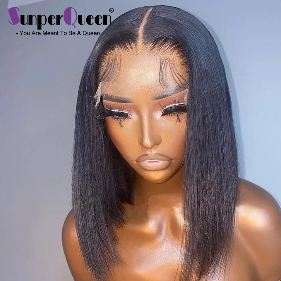 Короткие парики боб прямой парик из человеческих волос на сетке спереди для