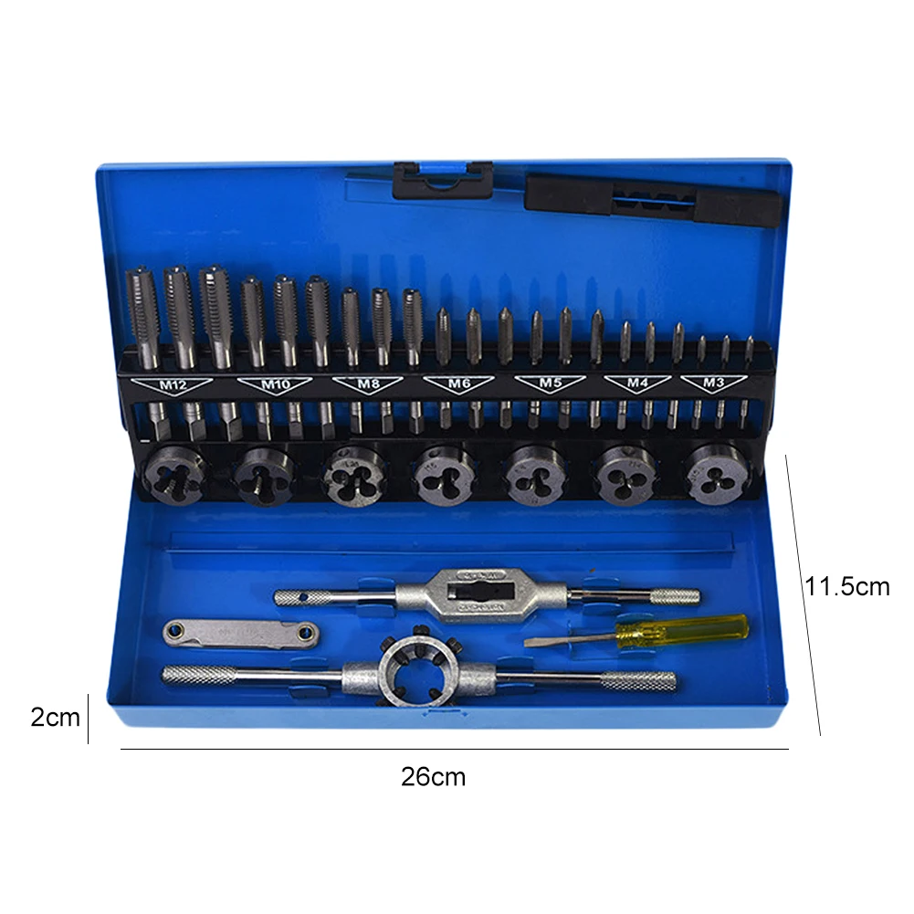 

32Pcs/Set M3-M12 Bearing Steel Thread Screw Tap Die Metric Hand Tapping Tools