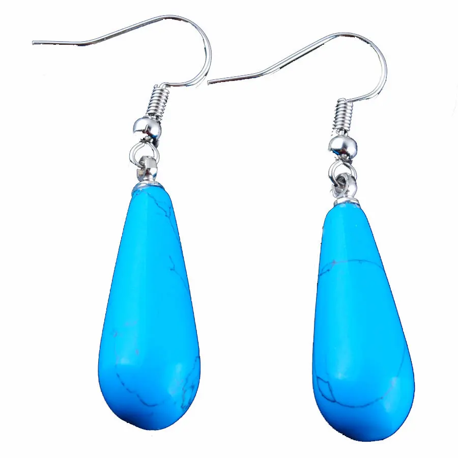 WOJIAER Natural Blue Turquoises Gem Stone Beads Water Drop Dangle Earrings Reiki For Women Charm Romantic Jewelry PR3150 | Украшения и