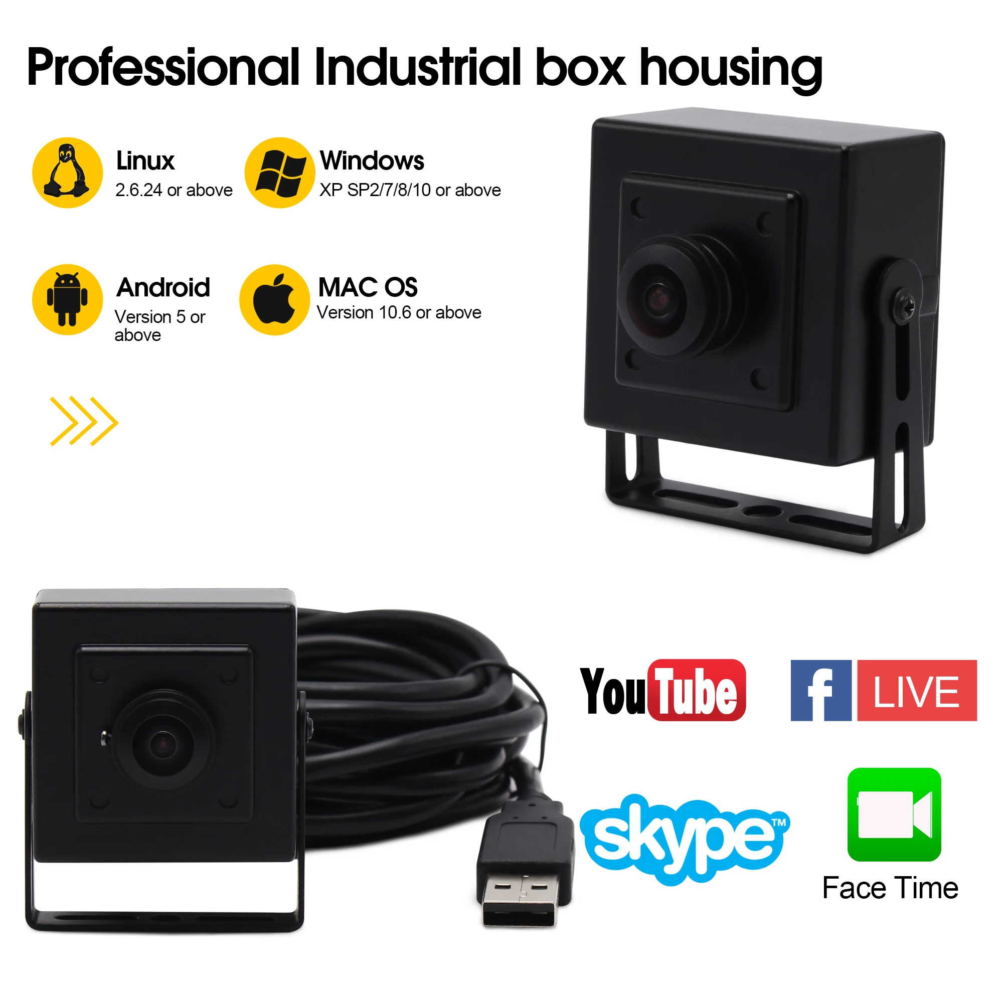 ELP 5MP 2592*1944 HD High Speed 30fps@1080P 180degree Fisheye Lens USB Camera CCTV Mini box Wide Angle Webcam for PC Laptop |