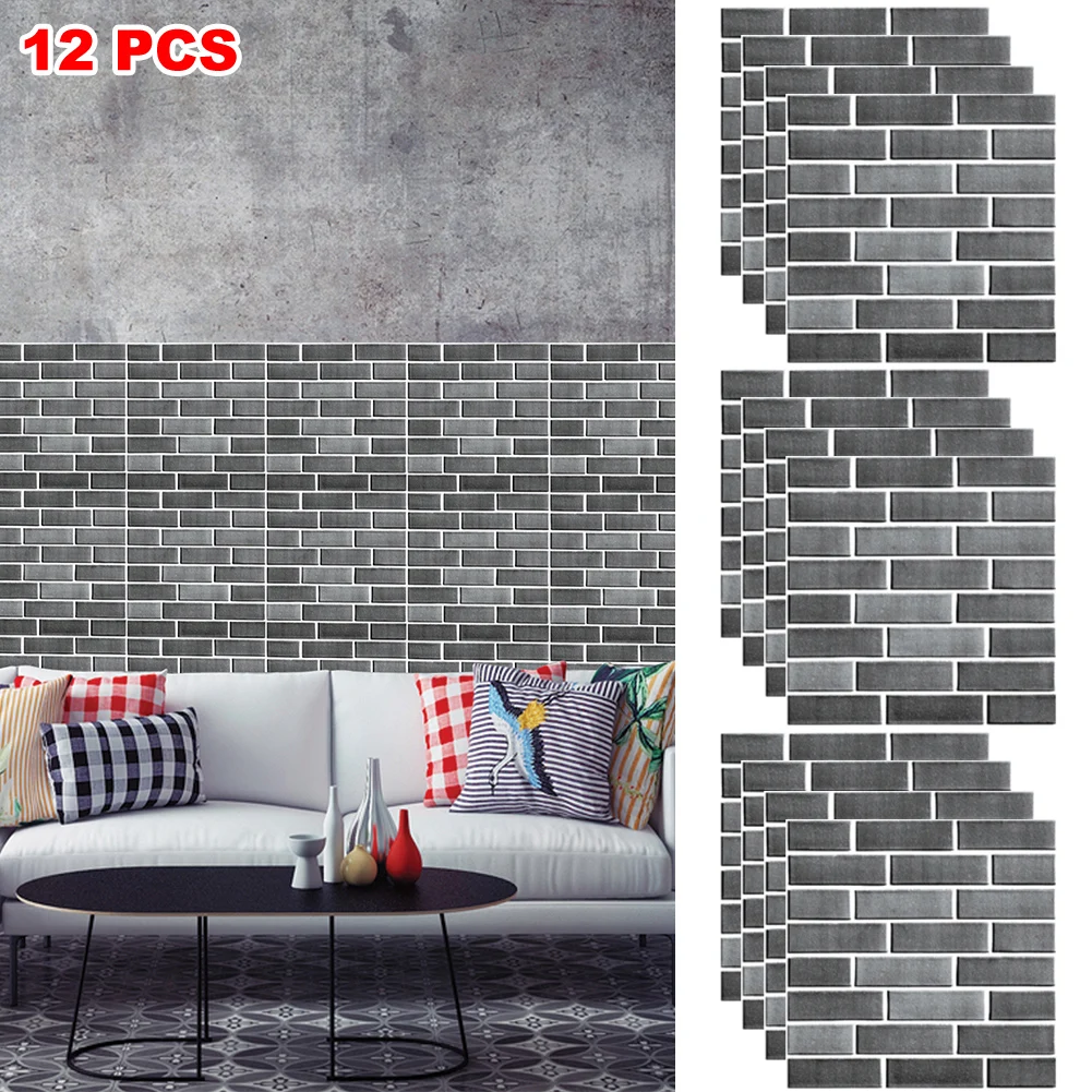

12pcs 30x30cm 3D Wall Tile Stickers Kitchen Bathroom Self-adhesive Decor Waterproof Simulation Brick