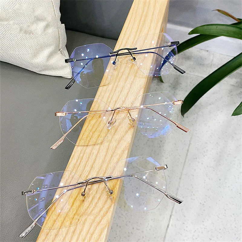 

Blue Llight Blocking Rimless Glasses Frame Women Spectacle Myopia Transparent Glasses Men EyeGlasses Optical Frames
