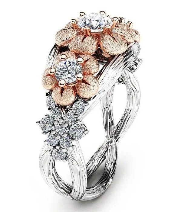 

Noble Rich Flower Shaped Female Finger Ring Albizia Flower Golden Color With Sevral Engagement Wedding Rings sterling silver