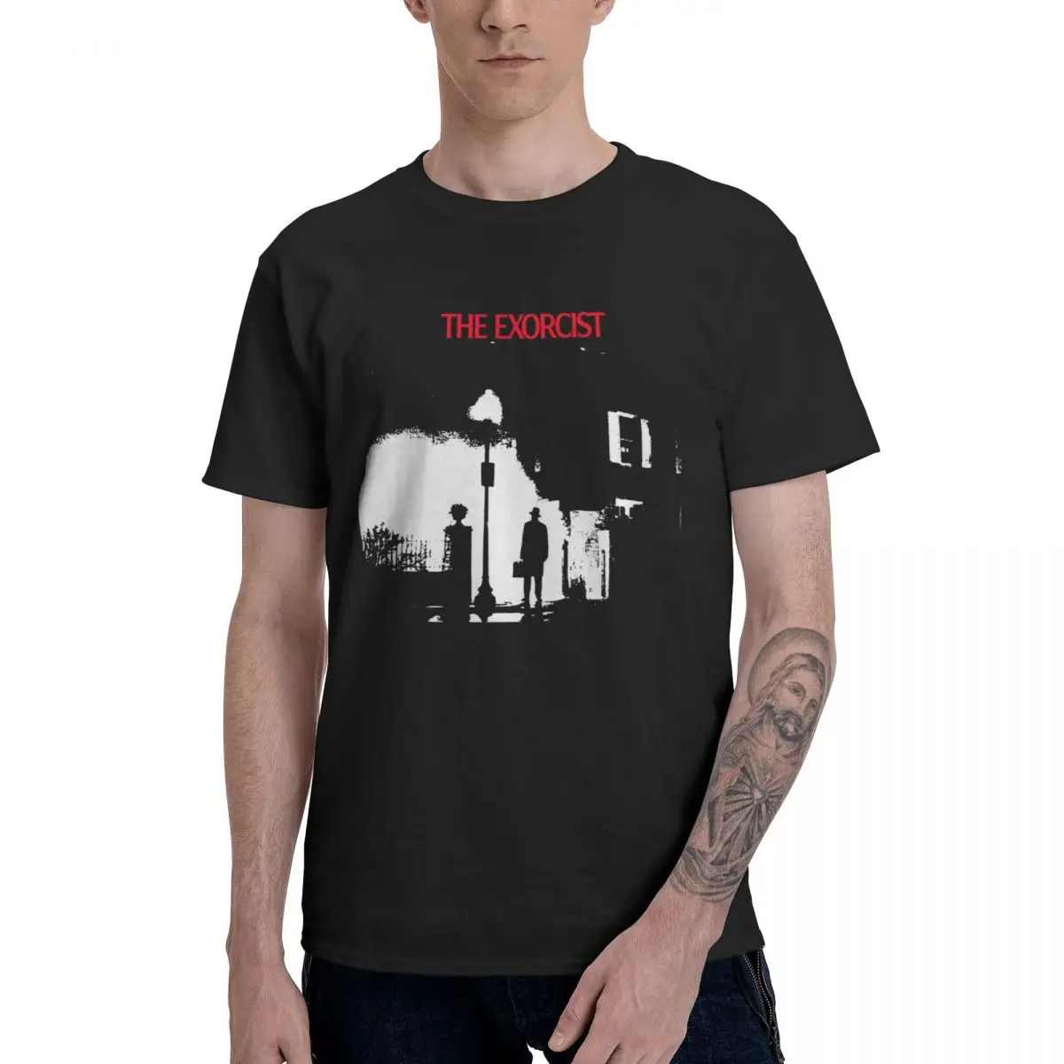 

Graphic Print Supernatural Horror Film The Exorcist Tee For Men Slim Great Clothes Classic Round Neck