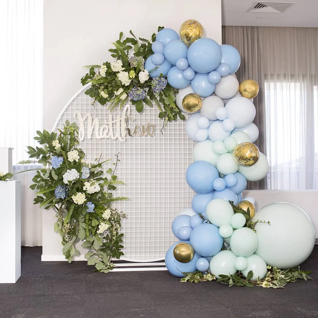 

Macaron Blue Balloon Set Checkerboard Aluminum Foil Balloon Happy Birthday Anniversary Graduation Wedding Decoration Baby Shower