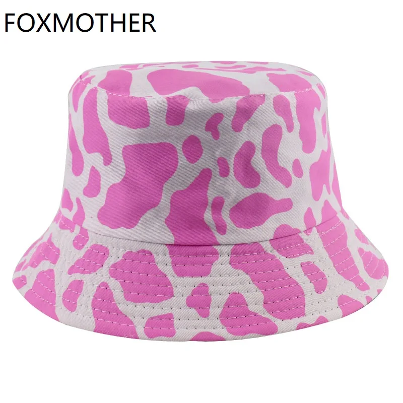 Панама FOXMOTHER, осенняя, черная, розовая, с принтом коровы, шапки для рыбаков