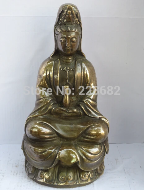 Коллекционная Китайский оформлен Старый Медь резные Гуаньинь Бодхисаттвы с ваза