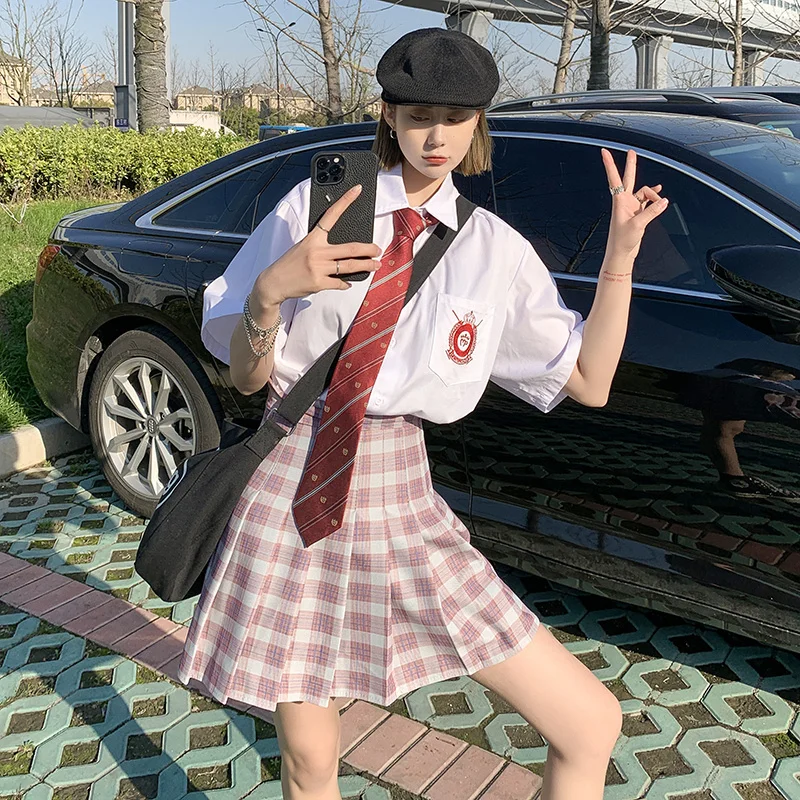 

JK Uniform Full Set Student Class Clothes DK Preppy Style Suit Women's Summer Blouse Q7 Skirt Pants