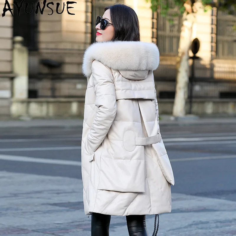 AYUNSUE зимнее пальто из овечьей кожи женская куртка 100% натуральной женский длинный