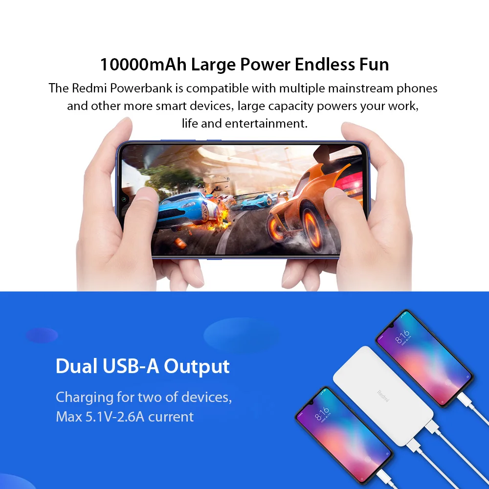 Новейший Xiao mi Red mi 10000 мАч с двойным выходом и входным аккумулятором, стандартная версия для iPhone mi Red mi