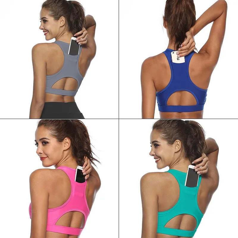 Женский спортивный бюстгальтер Canday однотонный для йоги с карманом телефона