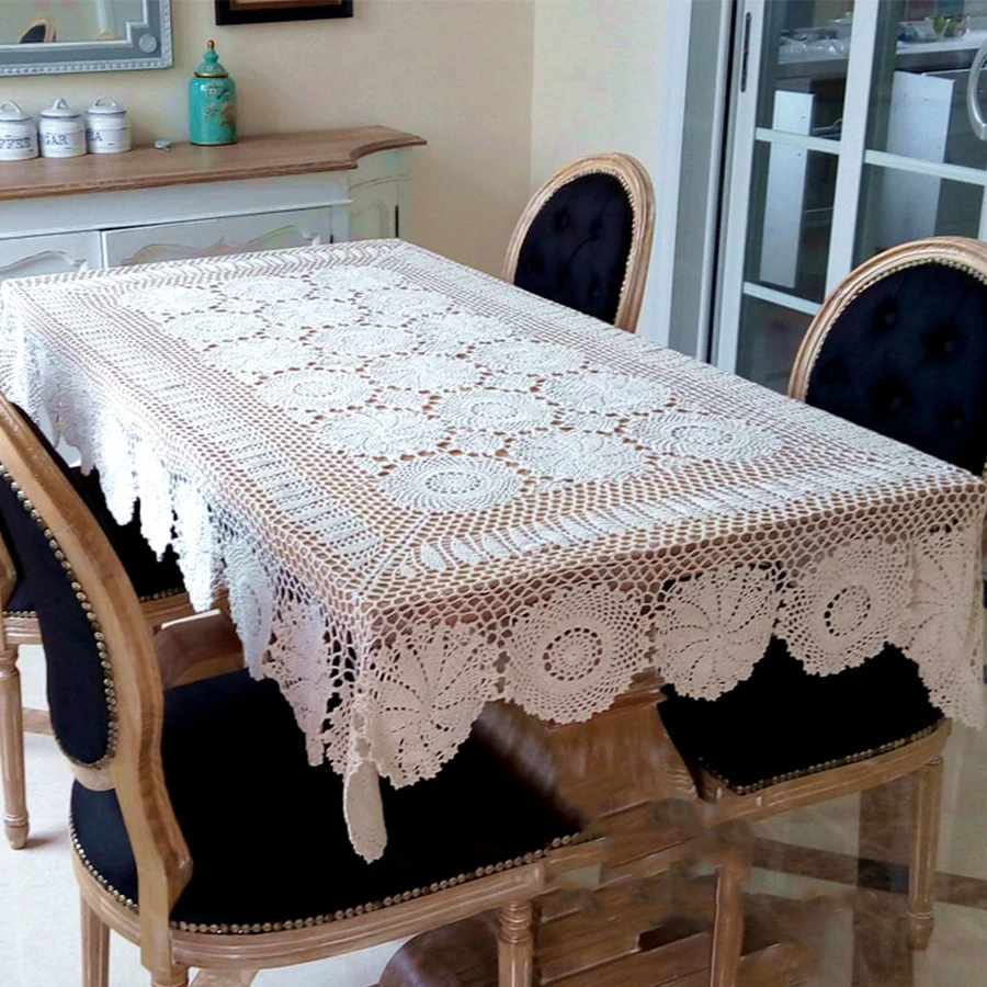 

Cotton Flower Design Tablecloth Decorate For Table Sofa Curtain Handmade Crocheted Table cloth Home Coffee Table 1pc/lot