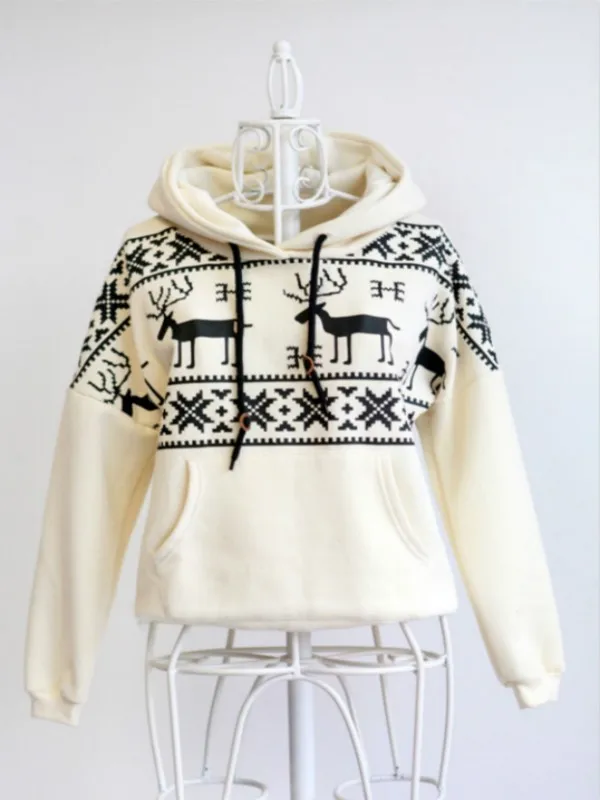 Женские кашемировые Свободные толстовки с капюшоном и рисунком оленя| |