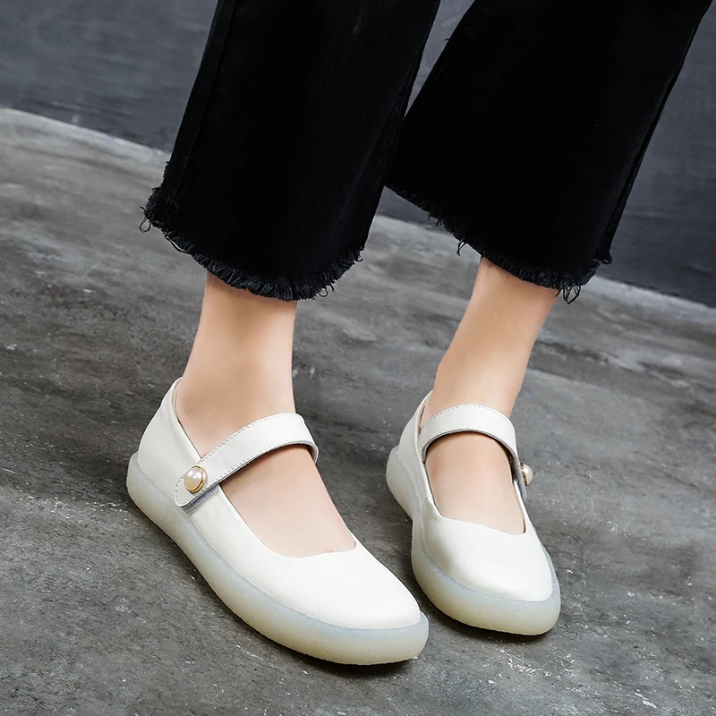 PEIPAH Women Genuine Leather Ballet Flats Ladies Solid Hook&ampLoop Shoes Woman Shallow Casual Footwear Female Buckle Summer | Обувь