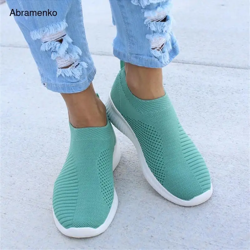 

WomenShoes Casual Fashion Knitting Sock Sneaker Flat Platform Stretch Fabric Ladies Shoes Mesh Slip On High Quality Size 35-40