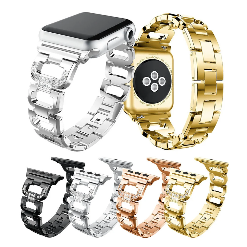 

Ремешок из нержавеющей стали для Apple Watch 38 мм, 42 мм, Стразы Diamond Series 6, 5, 4, 3, 2, 1, для Apple Watch 44 мм, 40 мм