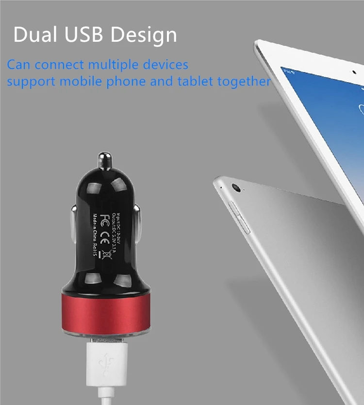 Car Digital Display Charger 3.1A With LED Universal Dual USB One Drag Two Cigarette Lighter Black / Gold Silver | Автомобили и