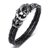 wholesale men jewelry genuine leather bracelet dragon claw beads punk charm bangles gifts p515