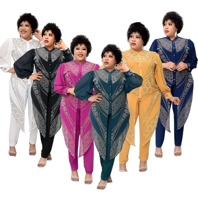 

Комплект из трех предметов для женщин, традиционная африканская одежда Дашики, Лидер продаж, жилет, рубашка и брюки, костюм из трех предмето...