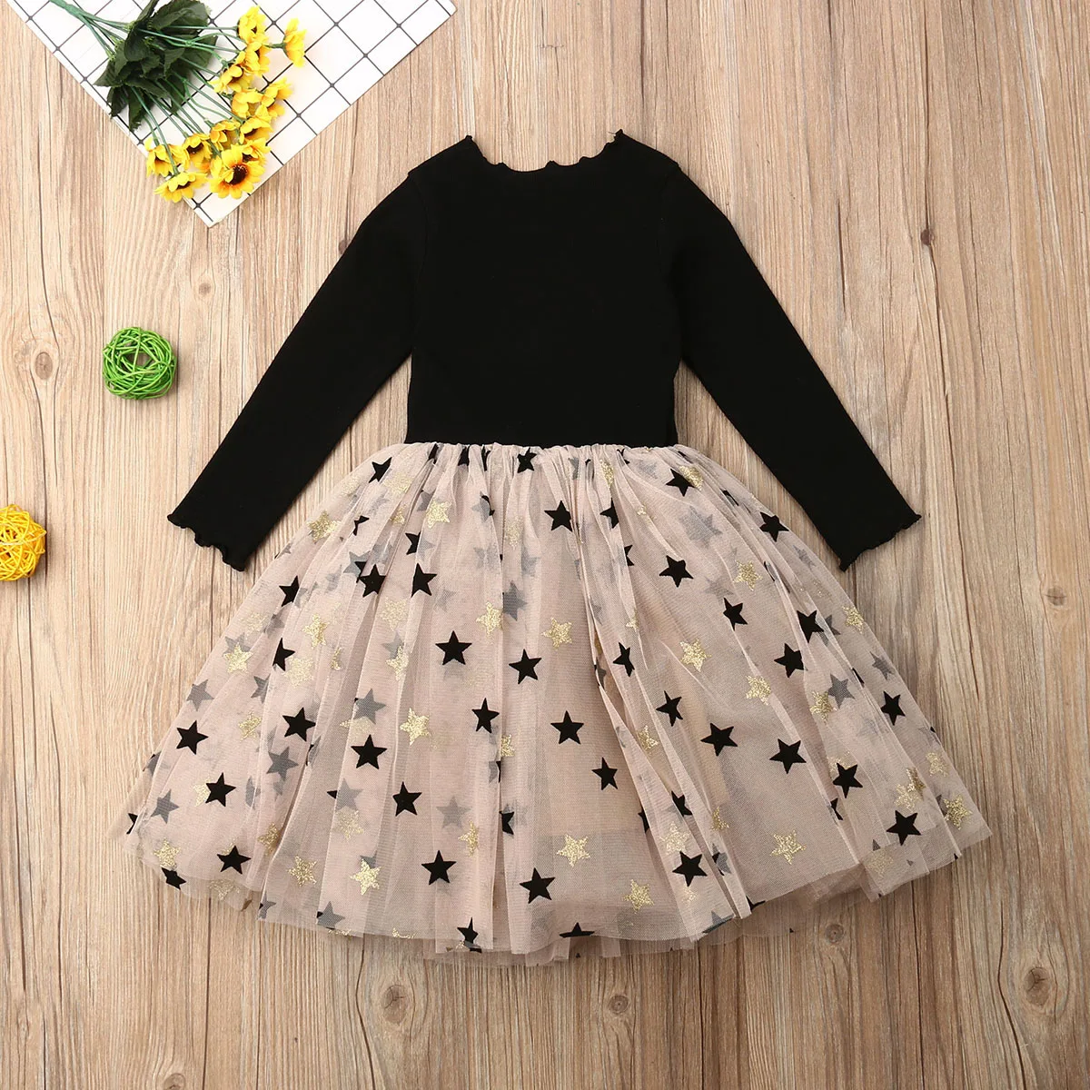 Citgeett 1-7Years Kid Baby Girls Star Print Dress Autumn Kids Long Sleeve Tutu Princess Patchwork | Детская одежда и обувь