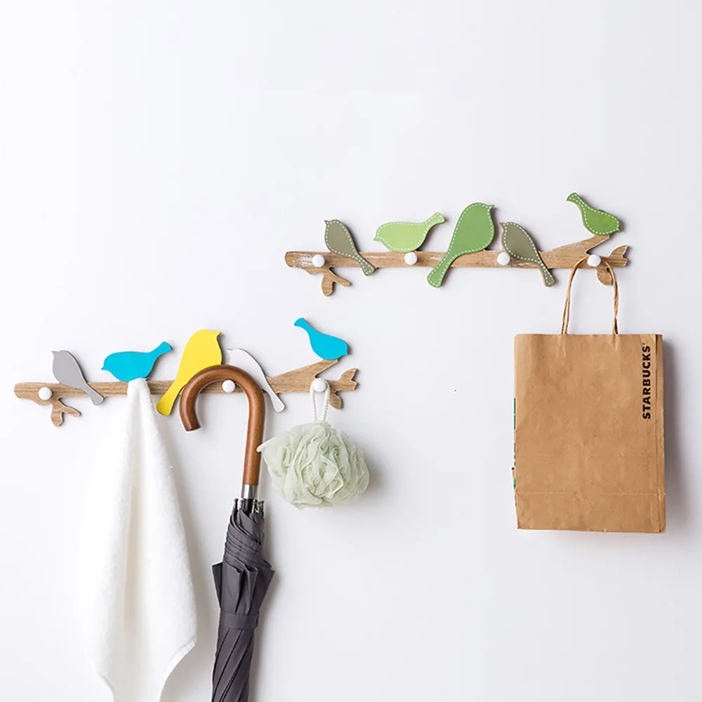 

Wall Hook Hanger Key Holder Hats Scarf Bag Key Storage Rack Shelf Coat Hanger Room Decoration 4Hooks Bird Shape