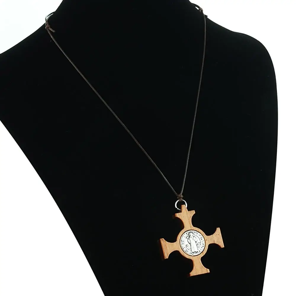 Католический деревянный Санкт медаль Бенедикта крест подвески религиозная